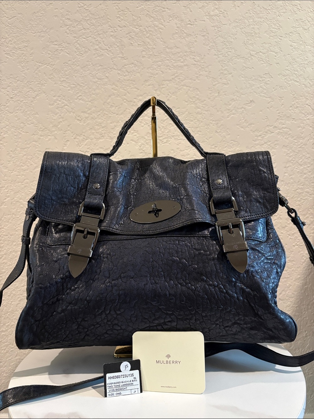 Mulberry Lambskin Midnight Tone Buckle Leather Oversized Handbag Crossbody